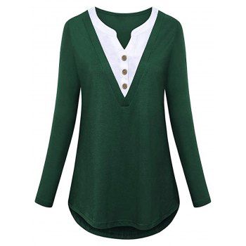 

Plus Size Half Button 2 in 1 Top, Deep green