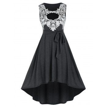 Image of Plus Size Applique Insert Cutout Belted A Line Dress