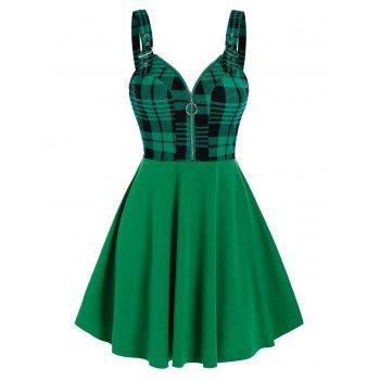 Women Gothic Plaid O Ring Zip Buckle Flare Cami Dress Clothing 2xl Medium sea green