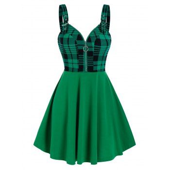 

Gothic Plaid O Ring Zip Buckle Flare Cami Dress, Medium sea green