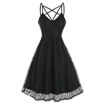 

Sleeveless Strappy Lace Party Dress, Black