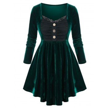 

Plus Size Velvet Ruched Bust Long Sleeve Top, Medium sea green