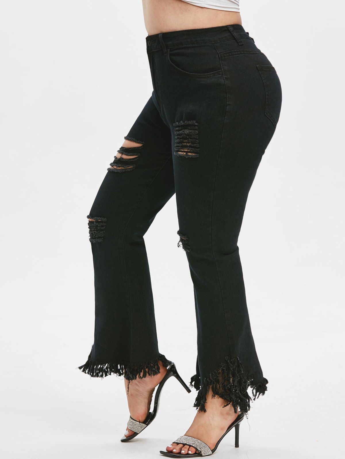 black ripped flare jeans