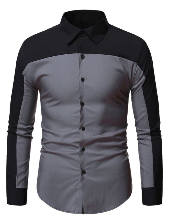 Chemise d'Affaires en Couleur Contrastée Boutonnée - Noir XL