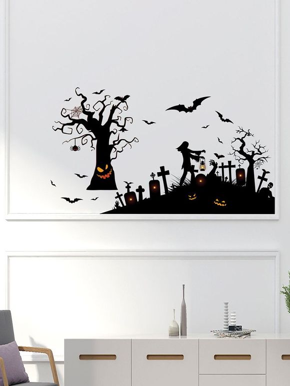 Ensemble d'Autocollant Mural d'Halloween Chauve-Souris Imprimé - Noir 30X90X2
