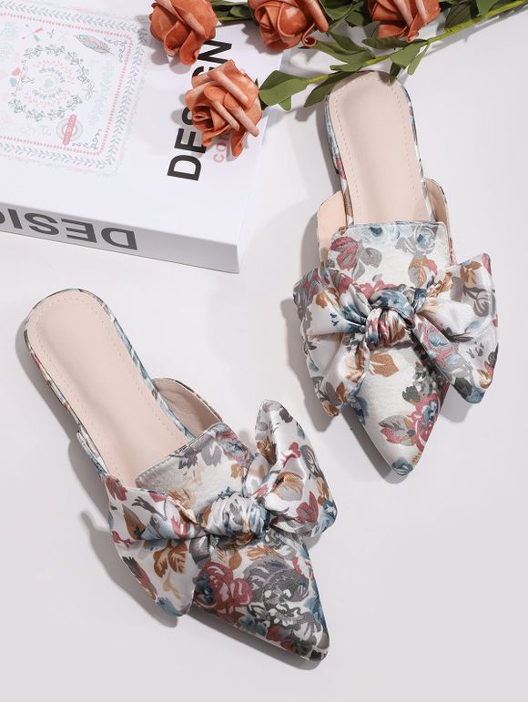 Chaussures Plates Fleuries Imprimées à Bout Pointu avec Nœud Papillon - multicolor A EU 40