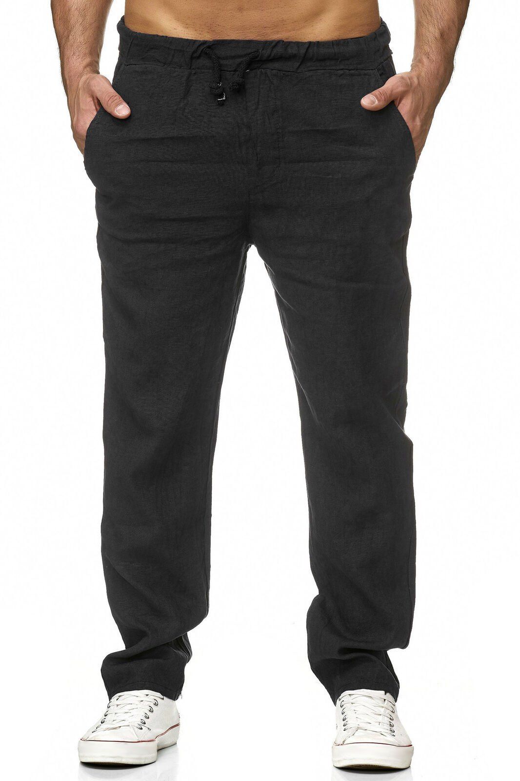 Pantalon Droit Long en Couleur Unie à Taille Elastique - Noir XS