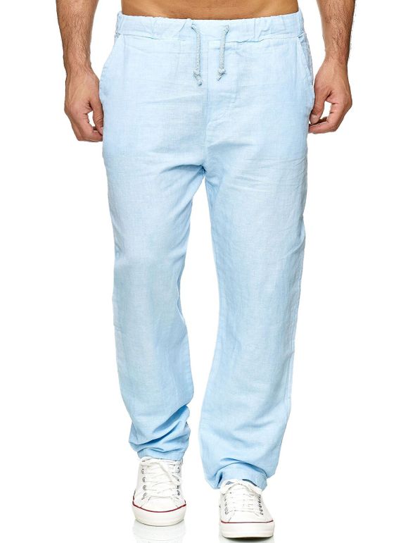 Pantalon Droit Long en Couleur Unie à Taille Elastique - Bleu Ciel S