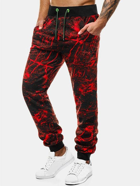 Pantalon de Jogging à Imprimé Marbre à Cordon - Rouge L