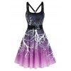 Vintage Gothic Ombre Branch Print High Rise Cami Flare Dress - multicolor A L