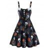 Robe d'Halloween Ligne A à Imprimé Crâne et Citrouille à Bretelle - multicolor A 2XL