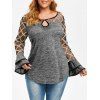 T-shirt Teinté en Maille Insérée de Grande Taille avec Trou de Serrure - Gris Carbone 5X