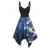 Robe à Bretelle Asymétrique Ceinturée à Imprimé Crâne Toile d'Araignée à Taille Haute - Noir 3XL