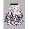 Flower Butterfly Print Midi Skirt - WHITE S
