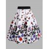 Flower Butterfly Print Midi Skirt - WHITE S