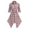 Robe Mouchoir à Carreaux avec Poche à Manches Roulées de Grande Taille - Rose clair 5X