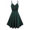 Robe Ligne A à Bretelle Taille Haute Ourlet en Dentelle à Volants - Vert Mer Moyen L
