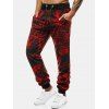 Pantalon de Jogging à Imprimé Marbre à Cordon - Rouge L