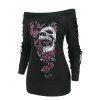 T-shirt d'Halloween Crâne et Papillon avec Lacets - Noir 3XL