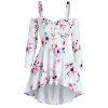 Robe à Imprimé Fleur Haute Basse Epaule Dénudée à Lacets - Blanc L