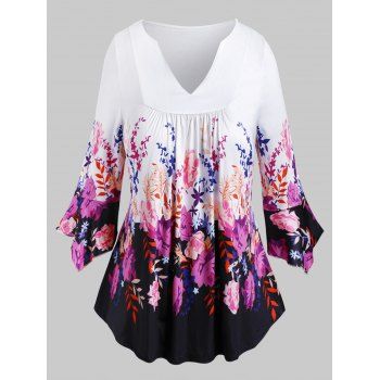 

Plus Size Floral Print Bell Sleeve Tee, White