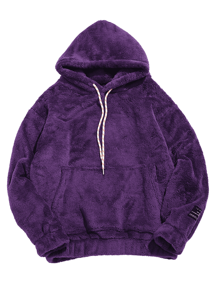 [45% OFF] 2020 Pouch Pocket Patch Detail Fluffy Hoodie In PURPLE ...
