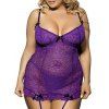 Ensemble de Lingerie Chiné en Dentelle Transparente de Grande Taille - Pourpre 4XL