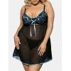 Ensemble de Body Lingerie en Maille Transparente de Grande Taille - Bleu 4XL