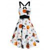 Robe d'Halloween Ligne A à Imprimé Citrouille Animal à Bretelle - Blanc 2XL