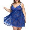 Ensemble de Lingerie Body en Dentelle Transparente de Grande Taille - Bleu 2XL
