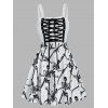 Robe Patineuse d'Halloween à Imprimé Squelette sans Manches à Lacets - Blanc 2XL