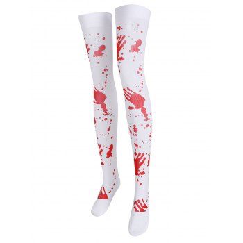 

Plus Size Blood Fingerprint Halloween Over The Knee Socks, White