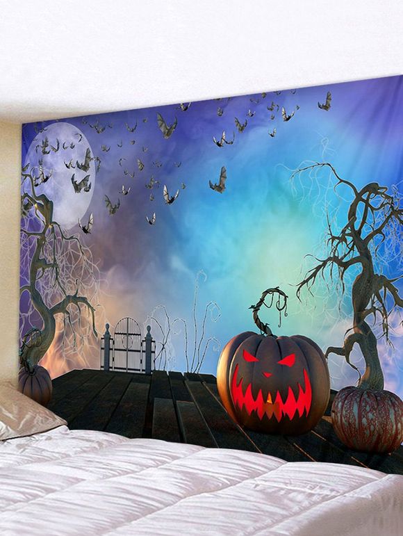 Tapisserie Murale d'Halloween Imperméable Motif Citrouilles dans la Nuit - multicolor W91 X L71 INCH