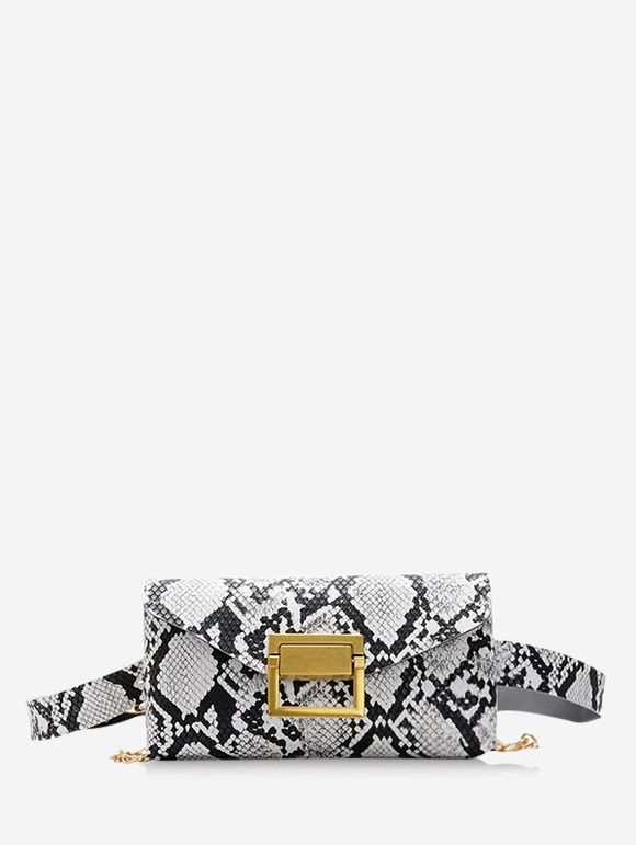 Sac à Bandoulière Motif Peau de Serpent Enveloppé - Noir 