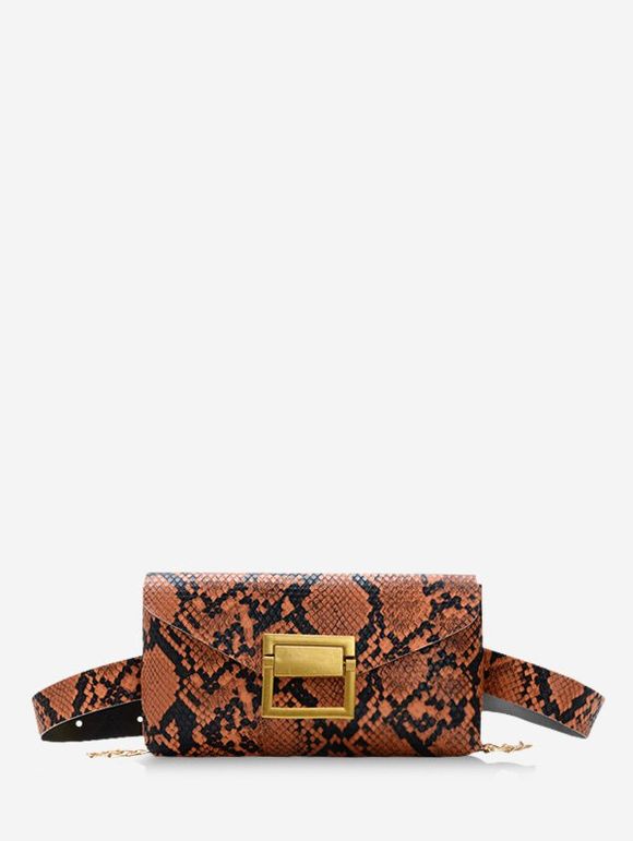 Sac à Bandoulière Motif Peau de Serpent Enveloppé - café 