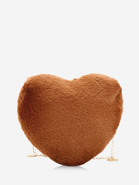 Sac à Bandoulière à Chaîne en Forme de Cœur en Peluche - café 