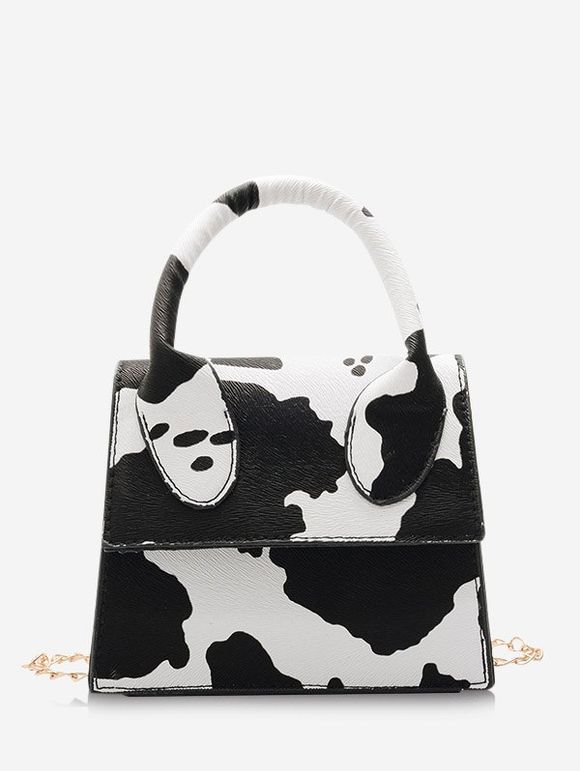 Mini Sac à Bandoulière Motif de Vache avec Chaîne - Blanc 