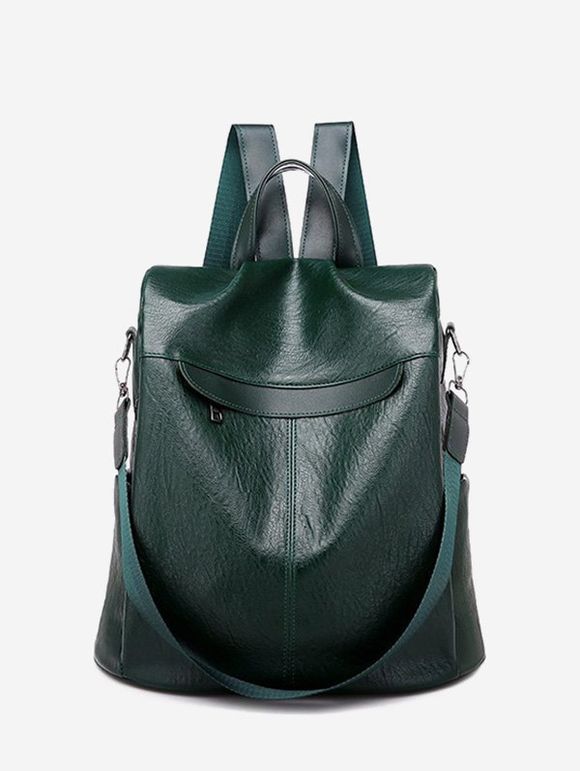 Sac à Dos Rétro en Couleur Unie Multifonctionnel en PU - Vert profond 