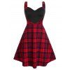 Robe Ligne A Bouclée à Carreaux de Grande Taille avec Œillet - Rouge Lave 1X