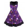 Robe d'Halloween Citrouille Imprimée Ligne A de Grande Taille - Violet Améthyste 4X