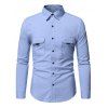 Dual Flap Pockets Button Up Plain Shirt - BLUE GRAY S