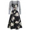 Robe Fleurie Imprimée Anneau en O à Manches Longues Deux Pièces - multicolor B 2XL