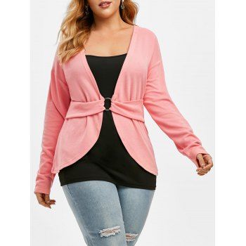 

Plus Size O Ring Knitted Top and Camisole Set, Light pink