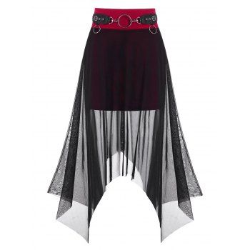 

Gothic Mesh Overlay O Ring Handkerchief Skirt, Red wine