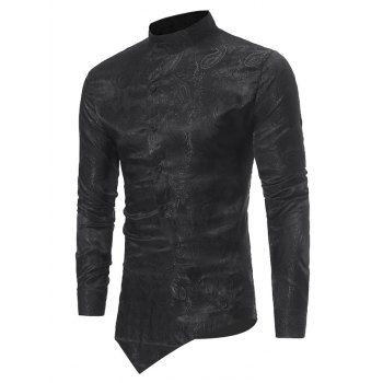 

Paisley Jacquard Button Up Asymmetrical Shirt, Black
