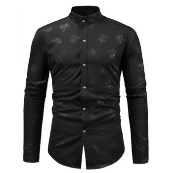 

Flower Jacquard Button Up Shirt, Black