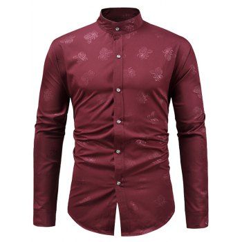 

Flower Jacquard Button Up Shirt, Red wine