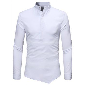 

Half Button Asymmetrical Plain Shirt, White