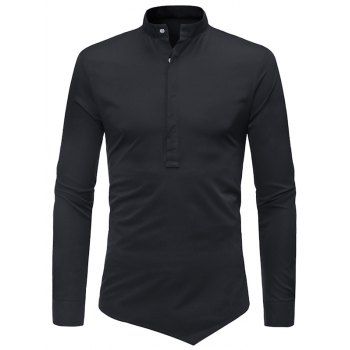 

Half Button Asymmetrical Plain Shirt, Black