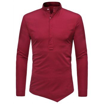 

Half Button Asymmetrical Plain Shirt, Red